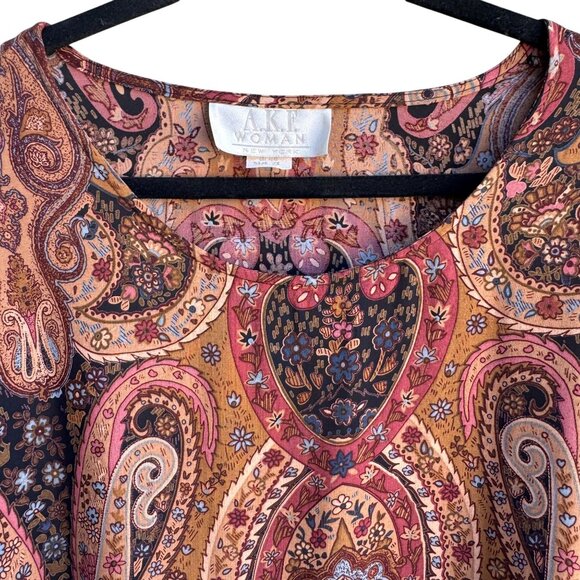 AKF Woman Vintage Boho Paisley Floral Print Flowy Hippie Tunic Top Blouse 2X - Picture 4 of 9